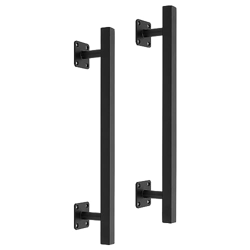 Purife 16'' Square Sliding Barn Door Handles and Pulls Pack of 2, Black Vintage Gate Pull Hanlde, Iron Handle for Gates, Garage, Sheds, Outdoor Fence, Interior Closet Handles - Image 1