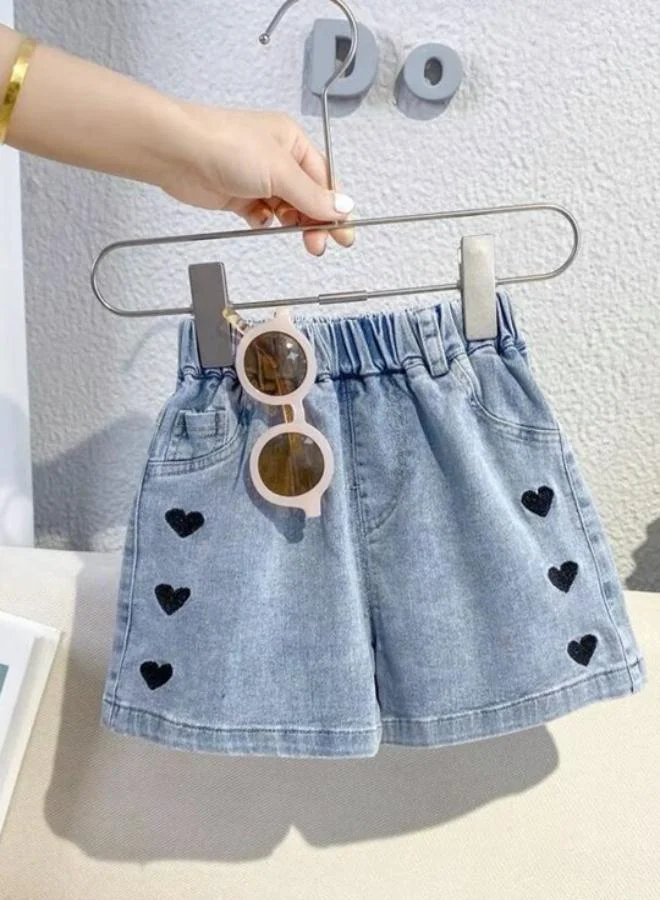 YUNIQEE Light Blue Regular Fit Mid Rise Applique Denim Shorts