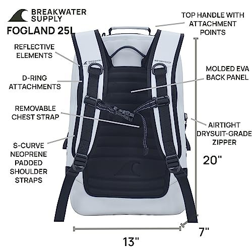 Breakwater Supply™ Fogland Waterproof IP68 Submersible Backpack | Laptop Sleeve & Airtight Zippers for Outdoors, Travel, Boating, Kayaking, Surfing, Floating Dry Bag, Unisex, TPU (Fog White, 25L) - Image 5
