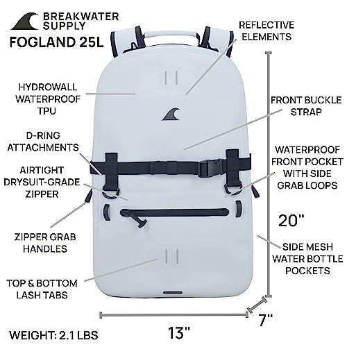 Breakwater Supply™ Fogland Waterproof IP68 Submersible Backpack | Laptop Sleeve & Airtight Zippers for Outdoors, Travel, Boating, Kayaking, Surfing, Floating Dry Bag, Unisex, TPU (Fog White, 25L) - Image 4