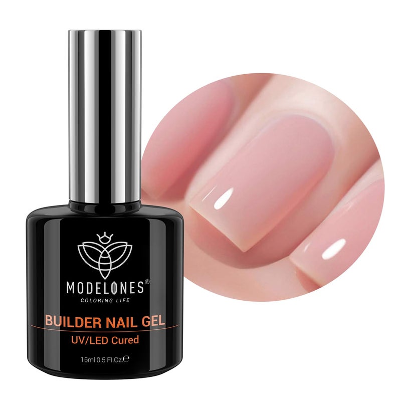 modelones Builder Nail Gel, 8-in-One Neutral Nude Pink Builder for Nail Thickening Apex Building, Rose Blush Pink Rubber Color Base LED Lamp Cured Strengthener Extend Hard Gel Polish for DIY Salon - Image 1