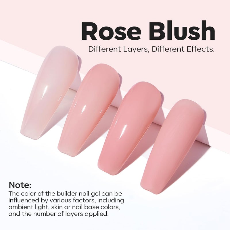 modelones Builder Nail Gel, 8-in-One Neutral Nude Pink Builder for Nail Thickening Apex Building, Rose Blush Pink Rubber Color Base LED Lamp Cured Strengthener Extend Hard Gel Polish for DIY Salon - Image 3
