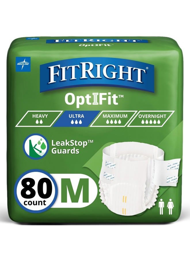 FitRight Medline FitRight Ultra Adult Diapers, Disposable Incontinence Briefs with Tabs, Heavy Absorbency, Medium, 32"-42", 4 packs of 20 (80 total) - Image 1