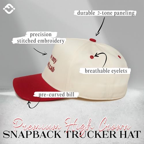 Funky Junque Cute Vintage Red Trucker Hat for Women Embroidered Adjustable Two Tone Snapback Baseball Cap - Put It on My Husbands Tab - Beige/Red - Image 3