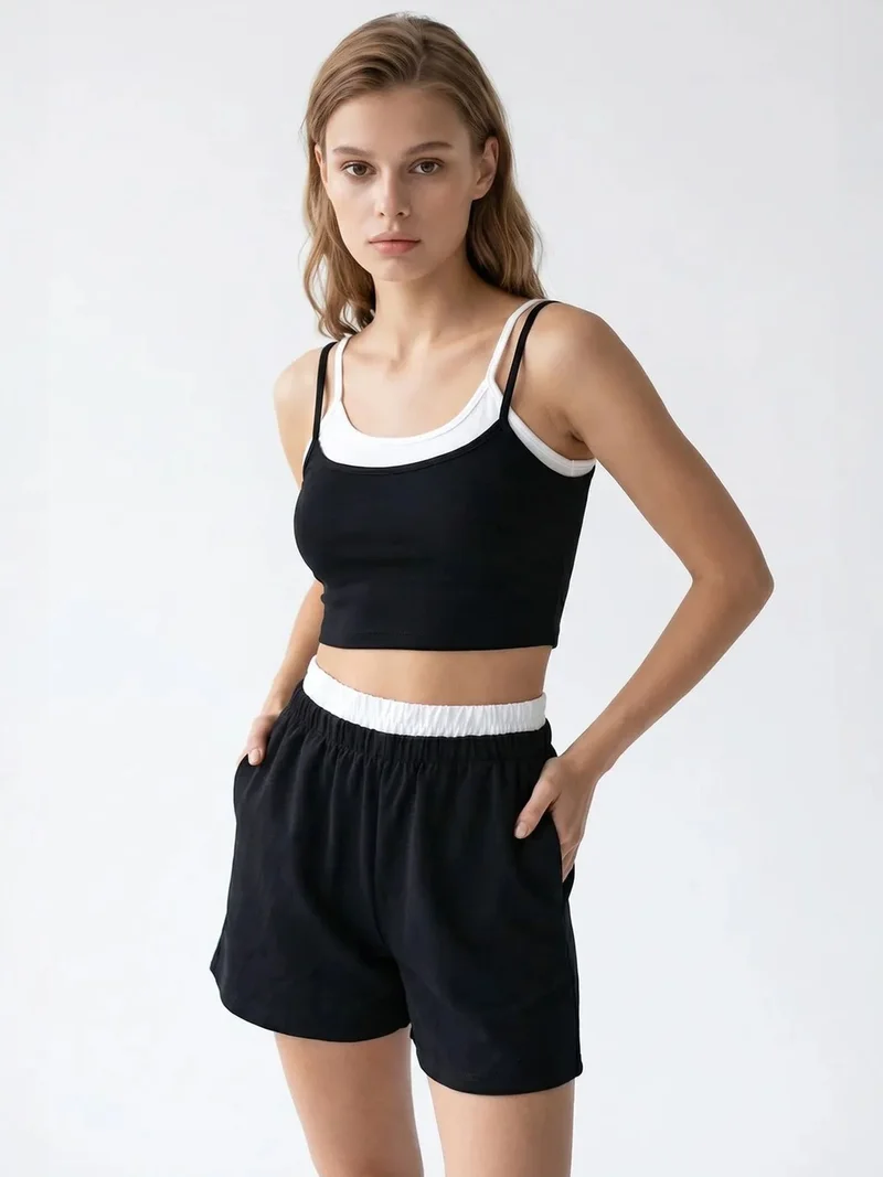 Mixray MIXRAY Two-Piece Crop T-Shirt And Shorts Set