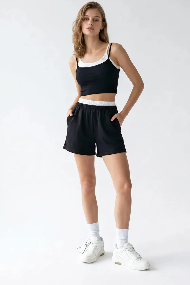 ميكسراي MIXRAY Two-Piece Crop T-Shirt And Shorts Set