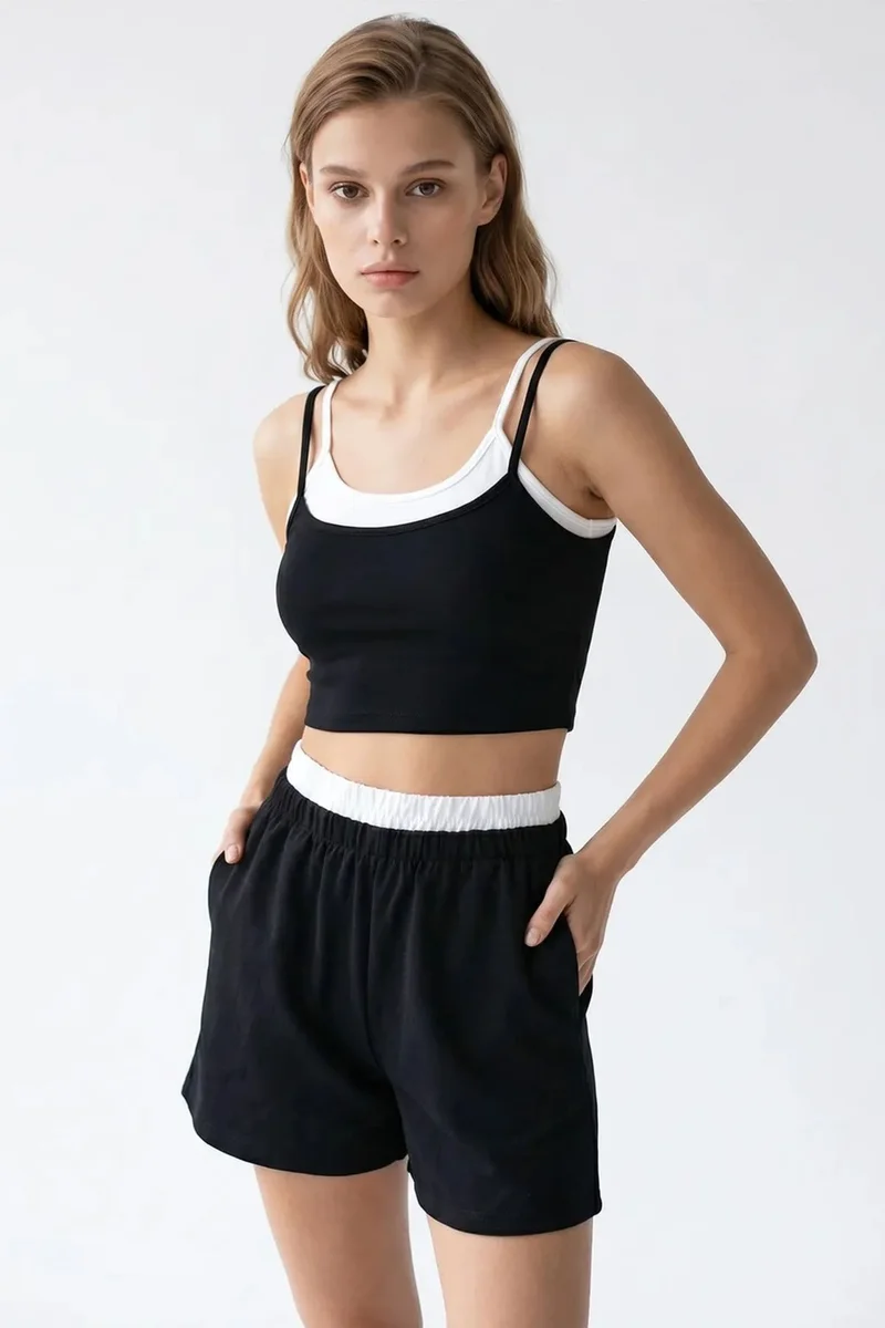 ميكسراي MIXRAY Two-Piece Crop T-Shirt And Shorts Set
