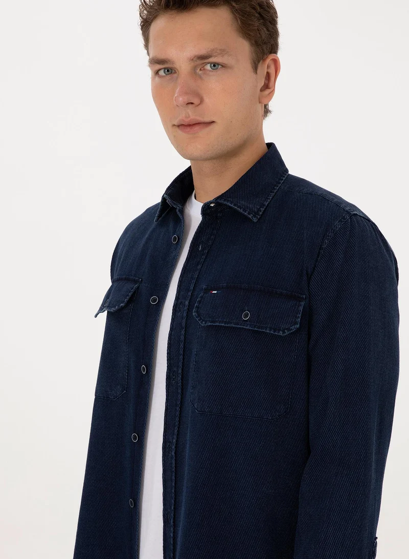 U.S. Polo Assn. Men's Twill Textured Regular Fit Overshirt Style Shirt