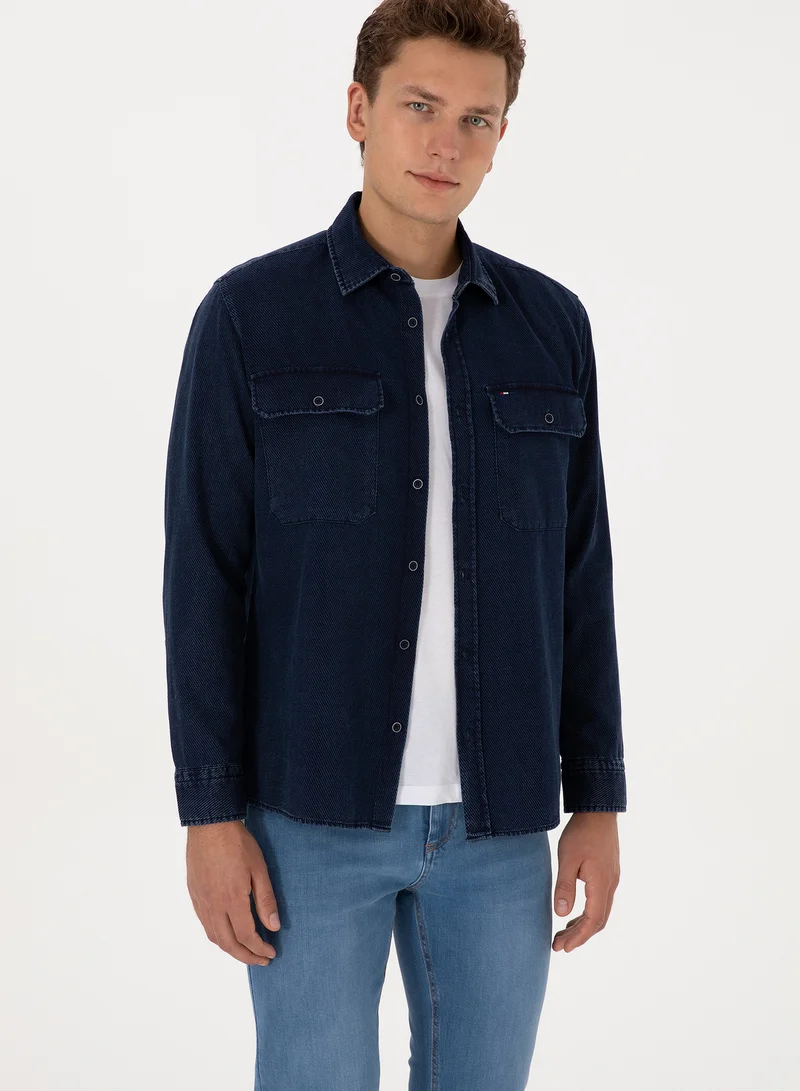 U.S. Polo Assn. Men's Twill Textured Regular Fit Overshirt Style Shirt
