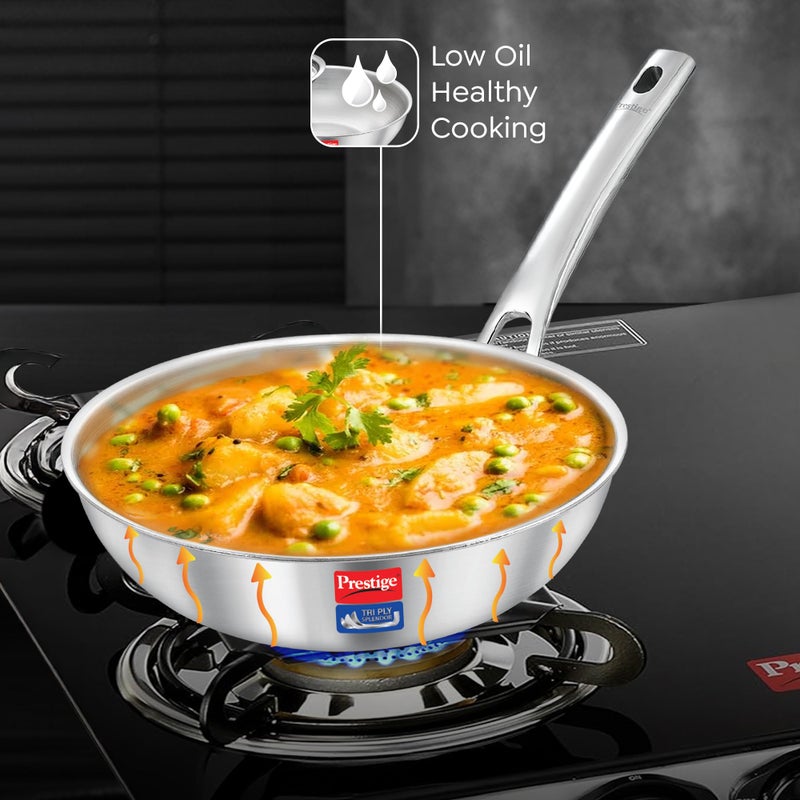 Prestige 18cm/0.8L Tri-Ply Stainless Steel Splendid Fry Pan| Gas and Induction Compatible |Even Heat Distribution| Thick Gauge Tri-Ply Body| 15 Year Warranty - Image 3