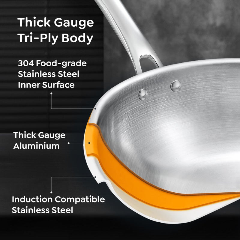 Prestige 18cm/0.8L Tri-Ply Stainless Steel Splendid Fry Pan| Gas and Induction Compatible |Even Heat Distribution| Thick Gauge Tri-Ply Body| 15 Year Warranty - Image 2