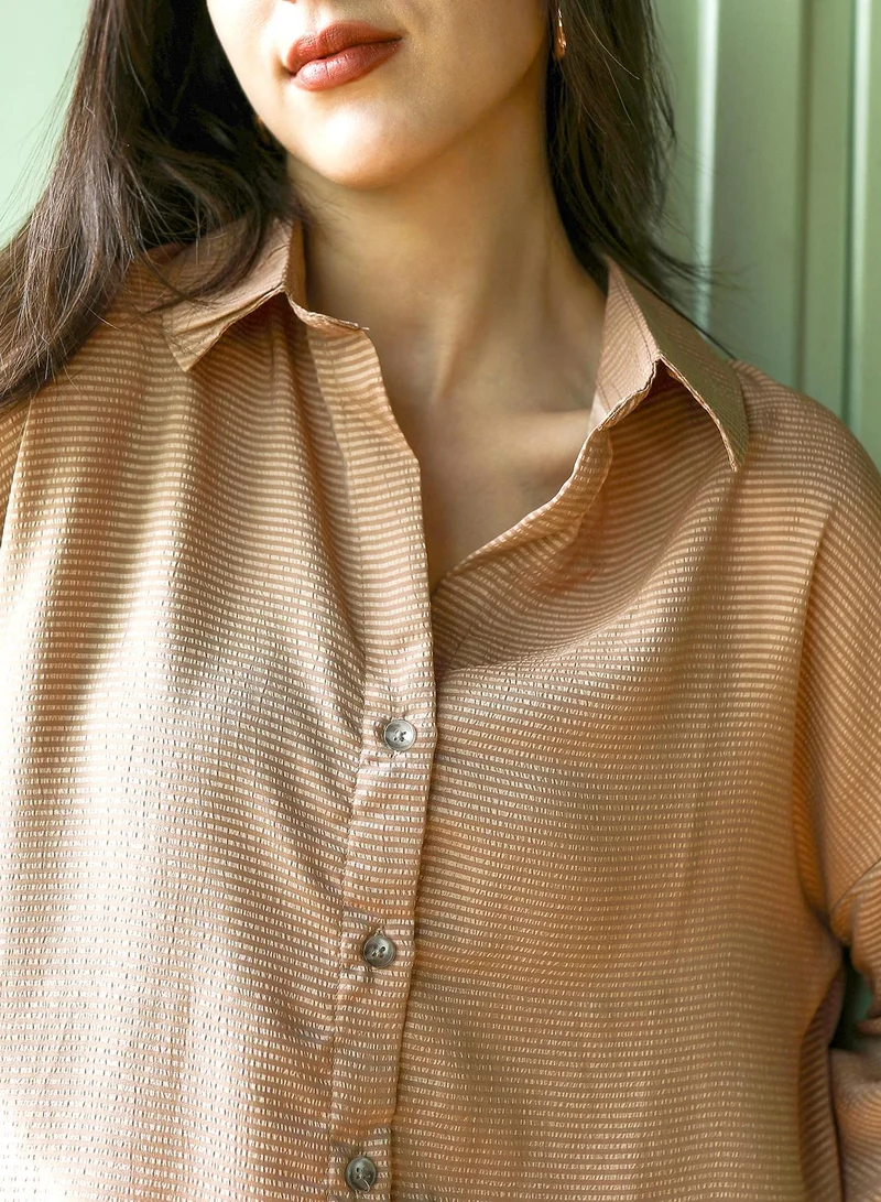 PINACOLADA  Women's Camel Brown Seersucker Oversized Shirt for Women | Best Price UAE