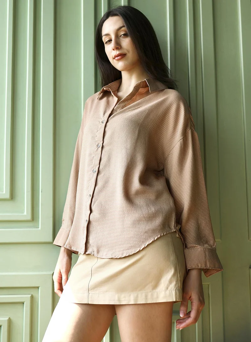 PINACOLADA  Women's Camel Brown Seersucker Oversized Shirt for Women | Best Price UAE