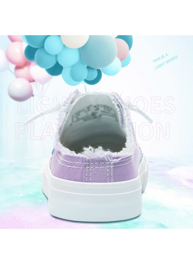 Obtaom Women Canvas Mules Memory Foam Clipper Fashion Sneakers Comfortable Slip-On Mule Backless Holiday Shoes, Purple, 6 - Image 5