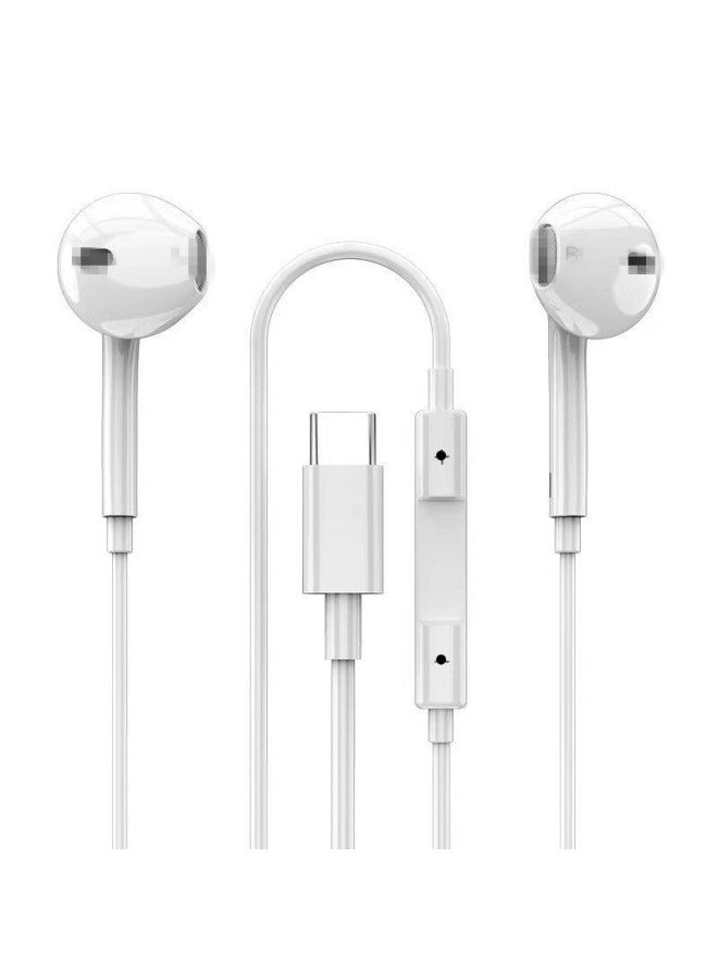 Applicable Typec Wired Headset Huawei Samsung Digital Call Wire Control Headset Typec In-ear Mobile Phone Headset-Color:Simulated White  - Image 1