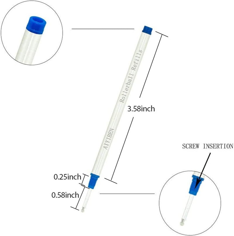 AIYIBEN Rollerball Pen Refills - Smooth Writing German Ink and Fine 0.5 mm Threaded Rolling Ball Refills (5 x Blue) - Image 2