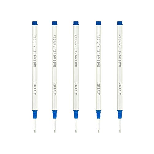 AIYIBEN Rollerball Pen Refills - Smooth Writing German Ink and Fine 0.5 mm Threaded Rolling Ball Refills (5 x Blue) - Image 1