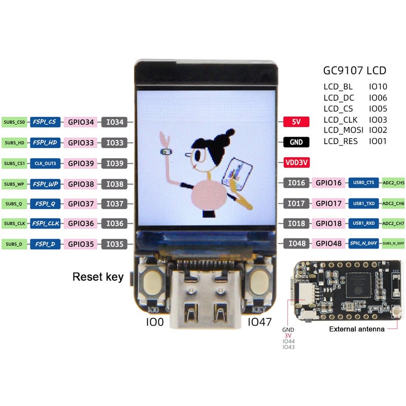 T-QT ESP32-S3 GC9107 0.85 Inch Full Color LCD Display Screen Module Portable Development Board WiFi BT Wireless Communication DIY Development Board - Image 5