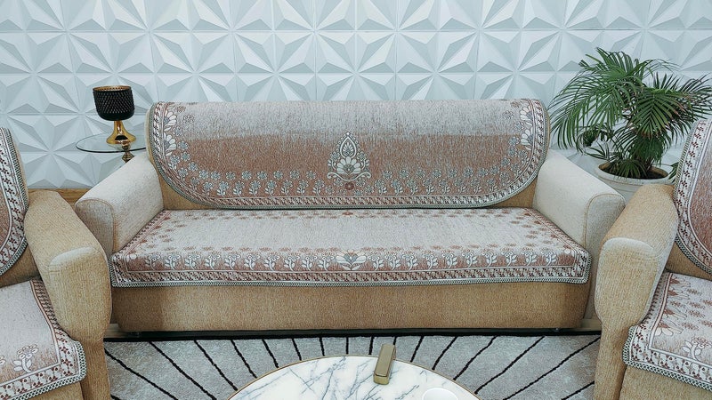 KREEVA Velvet Chenille Sofa Cover | for 5 Seater (3+1+1) Sofa | (Florida Ivory_1, 6 Piece Set) | Sofa Slipcovers - Image 3