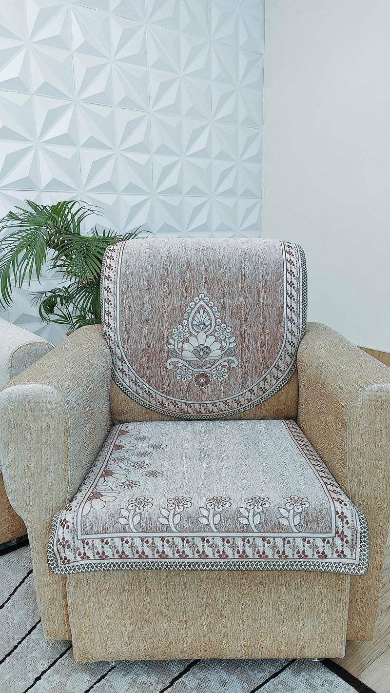 KREEVA Velvet Chenille Sofa Cover | for 5 Seater (3+1+1) Sofa | (Florida Ivory_1, 6 Piece Set) | Sofa Slipcovers - Image 1