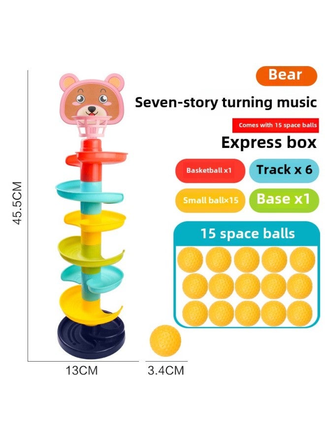 Cartoon Children's Basketball Hoop Toy Rolling Ball Slide Parent-child Interactive Fun Early Education Stacking Toy-Color:[minimum Order Of 100 Boxes/express Box] Seven-layer Pink Bear Style (with 15 Balls) 563g  - Image 1
