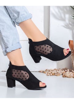Suede Sandals Open Front With Side Shape C-52 BLACK