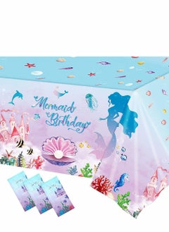 KASTWAVE Mermaid Party Table Cloth, Plastic Table Cover, Rectangular PVC Tablecloth for Kids Girls Birthday Mermaid Party Supplies Decorations, Ocean Sea Party Decor Favors (3 Pack, 51 x 86.6 Inch)  - Image 1
