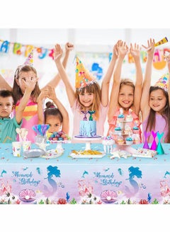KASTWAVE Mermaid Party Table Cloth, Plastic Table Cover, Rectangular PVC Tablecloth for Kids Girls Birthday Mermaid Party Supplies Decorations, Ocean Sea Party Decor Favors (3 Pack, 51 x 86.6 Inch)  - Image 5