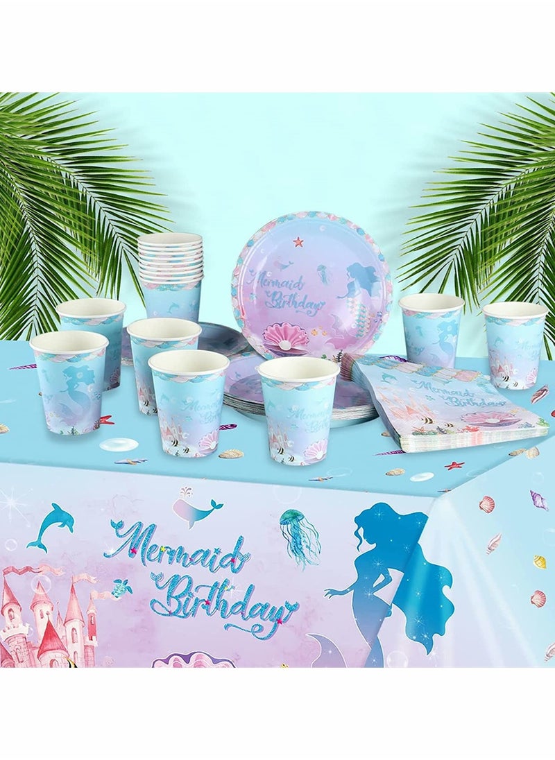 KASTWAVE - Mermaid Party Table Cloth, Plastic Table Cover, Rectangular PVC Tablecloth for Kids Girls Birthday Mermaid Party Supplies Decorations, Ocean Sea Party Decor Favors (3 Pack, 51 x 86.6 Inch) - Image 1