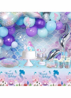 KASTWAVE Mermaid Party Table Cloth, Plastic Table Cover, Rectangular PVC Tablecloth for Kids Girls Birthday Mermaid Party Supplies Decorations, Ocean Sea Party Decor Favors (3 Pack, 51 x 86.6 Inch)  - Image 2
