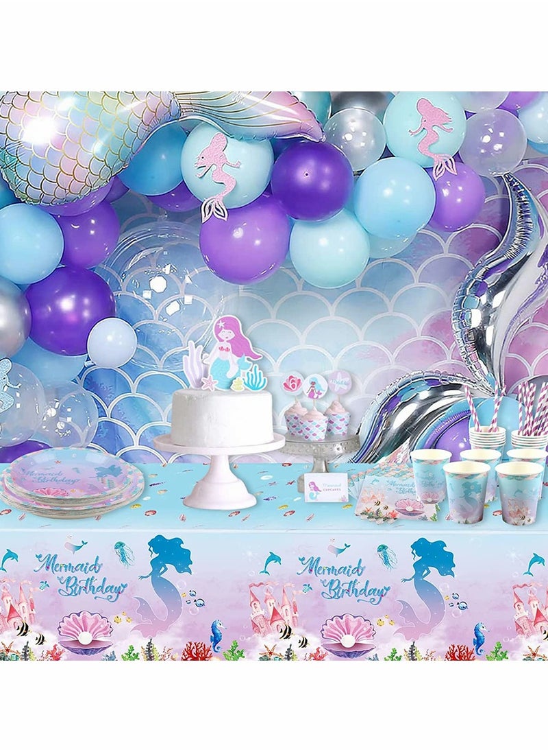 KASTWAVE - Mermaid Party Table Cloth, Plastic Table Cover, Rectangular PVC Tablecloth for Kids Girls Birthday Mermaid Party Supplies Decorations, Ocean Sea Party Decor Favors (3 Pack, 51 x 86.6 Inch) - Image 1