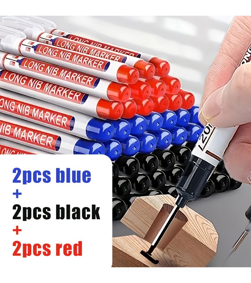 6 Pieces Assorted Color Fine Tip Marker Pens Black Red Blue With Quick Drying Ink PPSU Metal Body Ergonomic Grip For Carpentry Tile Laying Bathroom Design Professional Architects - Image 4