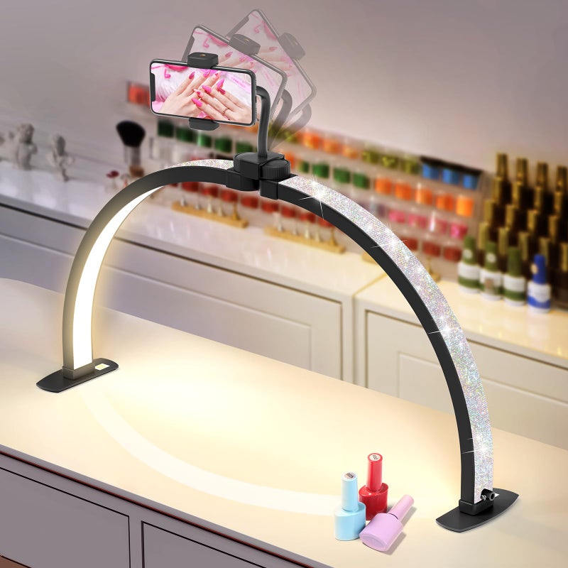 Yokilly Half Moon Light for Nail Desk: 29" Foldable Half Moon Nail Desk Lamp with Phone Holder for Beginner - Arch Tech Light with 3 Color Modes & 10 Brightness for Manicure Salon (Black Diamond, Large) - Image 1