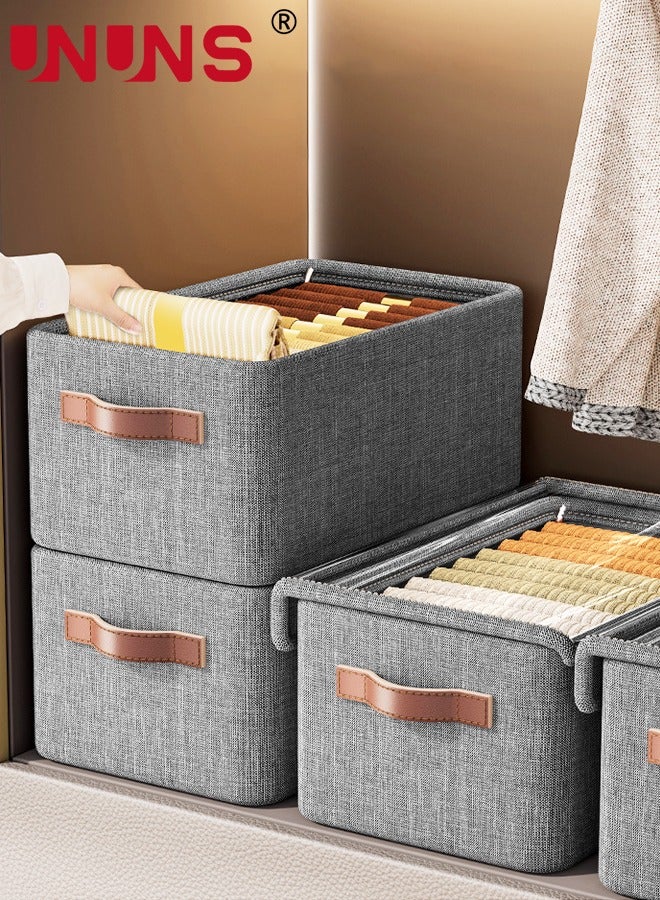 UNUNS 3-Piece Foldable Cloth Storage Box,Foldable Closet Drawer Storage Box With Transparent Cover And Handle,Drawer Organizers for Clothing,Jeans,T-Shirt  - Image 1