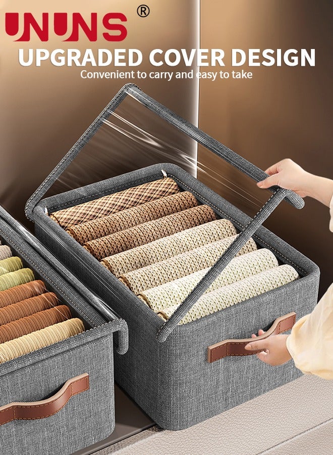 UNUNS 3-Piece Foldable Cloth Storage Box,Foldable Closet Drawer Storage Box With Transparent Cover And Handle,Drawer Organizers for Clothing,Jeans,T-Shirt  - Image 4