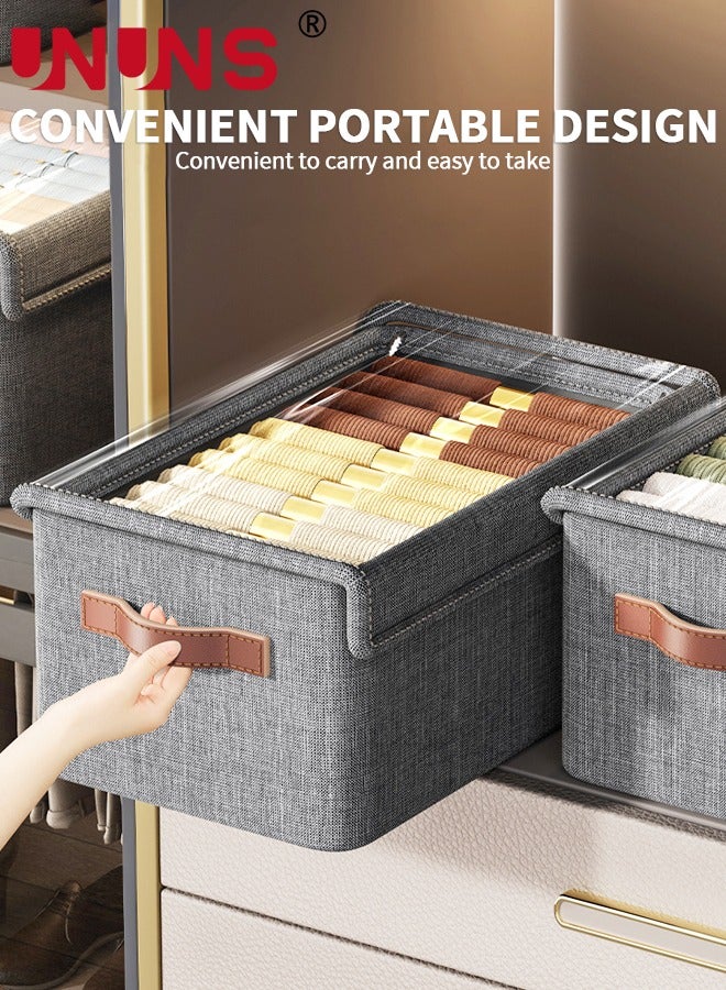 UNUNS 3-Piece Foldable Cloth Storage Box,Foldable Closet Drawer Storage Box With Transparent Cover And Handle,Drawer Organizers for Clothing,Jeans,T-Shirt  - Image 5