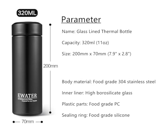 Milepetus Glass Liner Vacuum Flask Stainless Steel Water Bottle Insulated Travel Coffee Mug,11oz,9oz Available(11oz, Stainless Steel) - Image 2