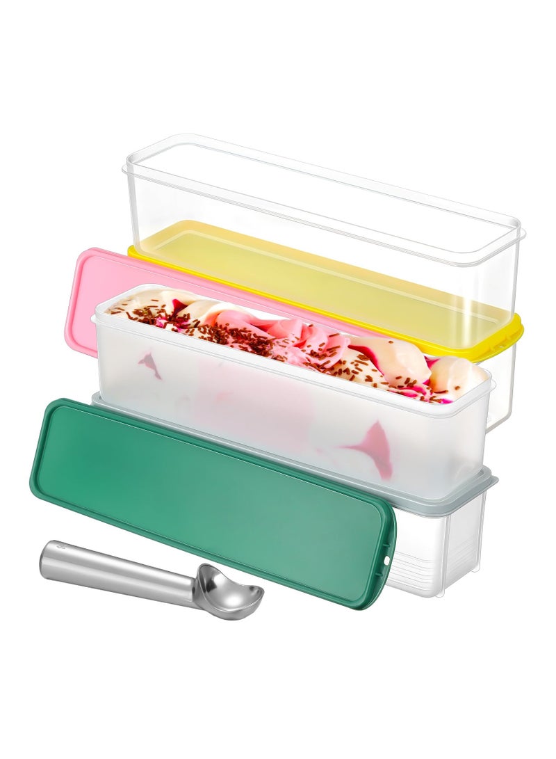 KASTWAVE 4Pcs Rectangle Ice Cream Storage Containers, Reusable Homemade Ice Cream Case with Lids and Scoop, 2 Quarts Freezer Storage Container for Ice Cream, Sorbet and Frozen Yogurt - Image 1