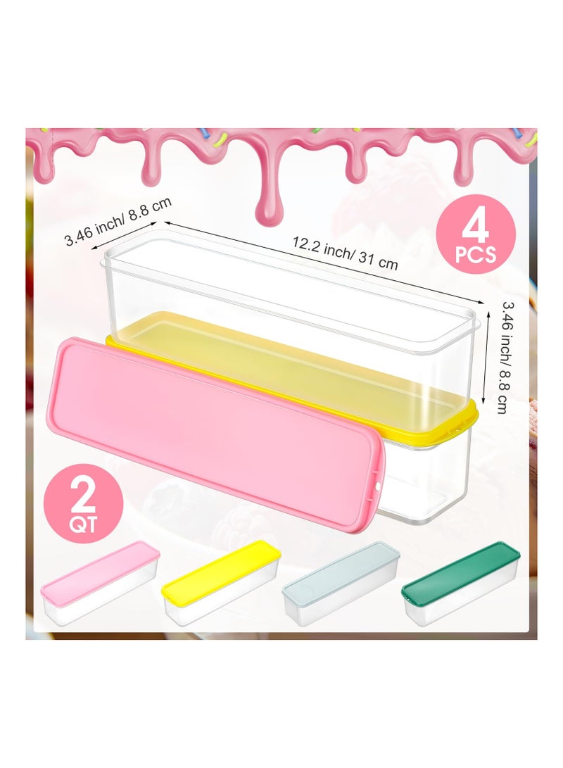 KASTWAVE 4Pcs Rectangle Ice Cream Storage Containers, Reusable Homemade Ice Cream Case with Lids and Scoop, 2 Quarts Freezer Storage Container for Ice Cream, Sorbet and Frozen Yogurt - Image 4