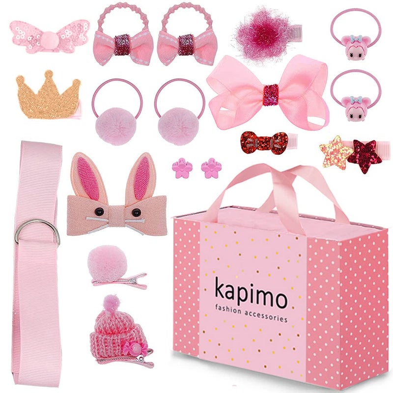 kapimo Baby Girl's Fancy Hair Clips Stylish Fashion Hair Accessories Set Box for Girl's (Pink) 18 Pcs - Image 1