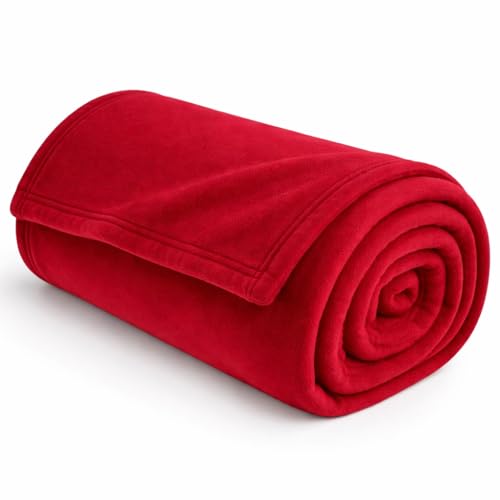 Homitecture Fleece Blanket 300 TC All Season Solid/Plain Light Weight Polar Fleece Single Bed Blanket (230 x 150 cm,Skin Friendly) (RED) - Image 1