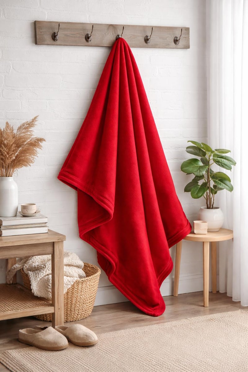 Homitecture Fleece Blanket 300 TC All Season Solid/Plain Light Weight Polar Fleece Single Bed Blanket (230 x 150 cm,Skin Friendly) (RED) - Image 2