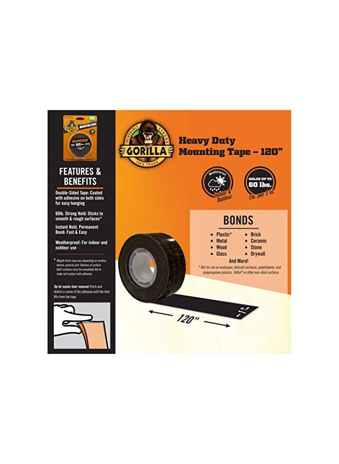 Gorilla Gorilla Heavy Duty Double Sided Mounting Tape XL, 1" x 120", Black, (Pack of 1)  - Image 4