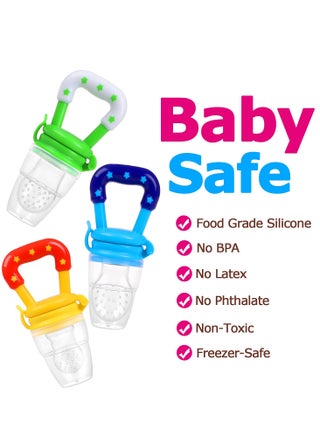 3 PCS Food Feeder Pacifiers with Pacifier Clips, Baby Fruit Feeder Weaning Dummies Set, Teething Dummy for Babies Infant Toddlers(Blue/Green/Yello) - view 3