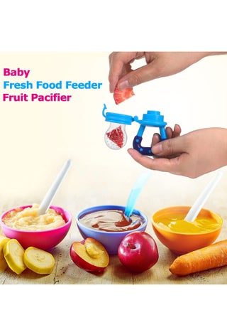 3 PCS Food Feeder Pacifiers with Pacifier Clips, Baby Fruit Feeder Weaning Dummies Set, Teething Dummy for Babies Infant Toddlers(Blue/Green/Yello) - view 4