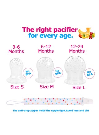 3 PCS Food Feeder Pacifiers with Pacifier Clips, Baby Fruit Feeder Weaning Dummies Set, Teething Dummy for Babies Infant Toddlers(Blue/Green/Yello) - view 2