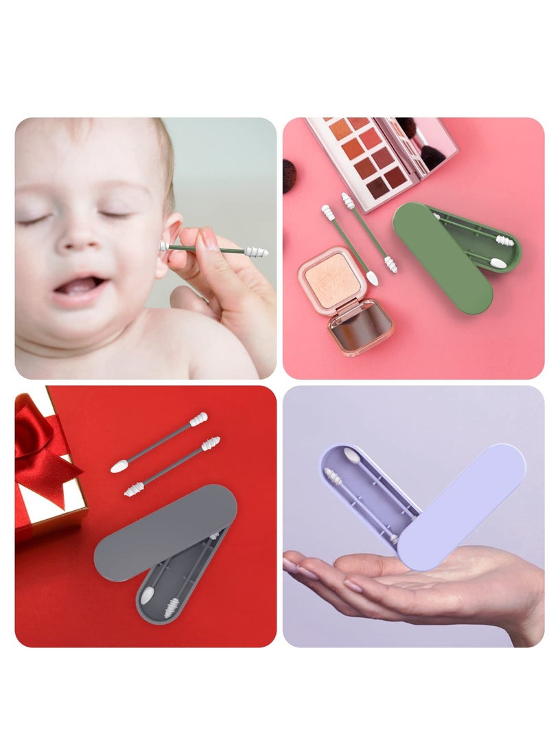 KASTWAVE 3 صناديق من أعواد القطن السيليكونية، مزدوجة الرأس، قابلة للغسل، أعواد قطن دوارة قابلة لإعادة الاستخدام، مع صندوق تخزين، لمكياج يومي وتنظيف الأذن (رمادي، أخضر، أزرق) - Image 4