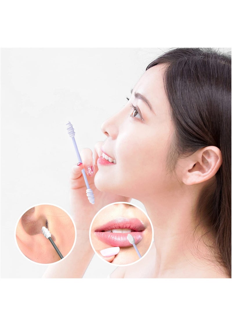 KASTWAVE 3 صناديق من أعواد القطن السيليكونية، مزدوجة الرأس، قابلة للغسل، أعواد قطن دوارة قابلة لإعادة الاستخدام، مع صندوق تخزين، لمكياج يومي وتنظيف الأذن (رمادي، أخضر، أزرق) - Image 5