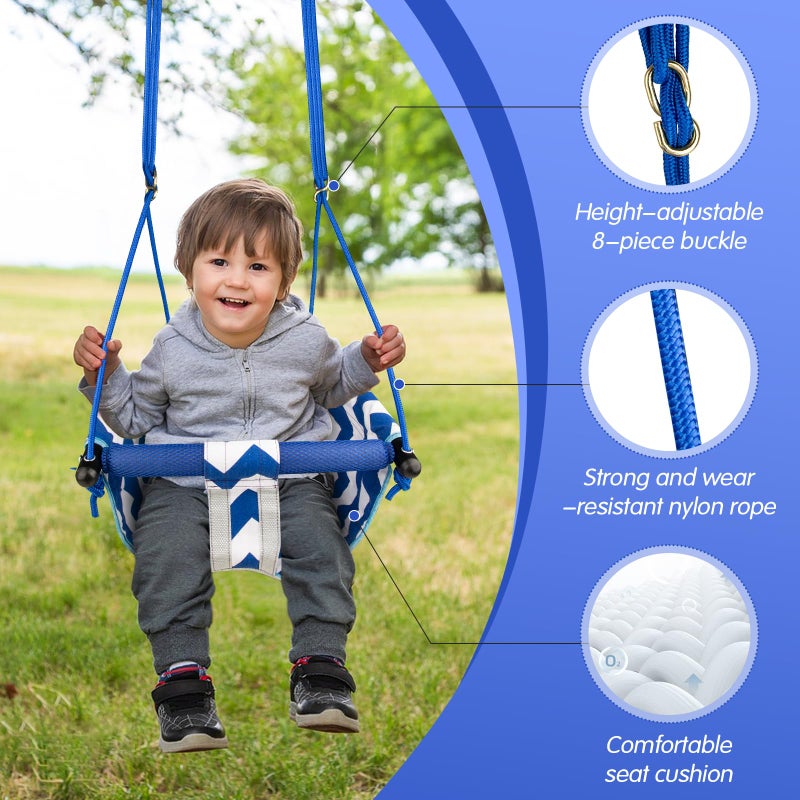 Shker Toddler Swing â€“ Comfy Baby Swing Outdoor Indoor, Kids Swing Seat for Backyard, Safety Harness, Secure, Safe Quick Click Locking System, Blister-Free Rope, Easy Installation Indoor Baby Swing(Blue) - Image 5