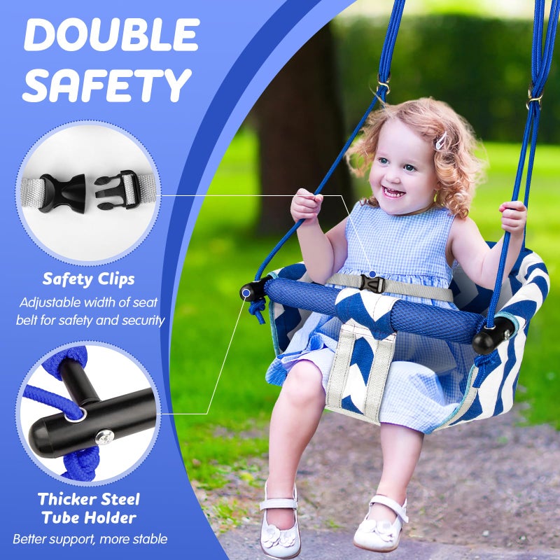 Shker Toddler Swing â€“ Comfy Baby Swing Outdoor Indoor, Kids Swing Seat for Backyard, Safety Harness, Secure, Safe Quick Click Locking System, Blister-Free Rope, Easy Installation Indoor Baby Swing(Blue) - Image 4
